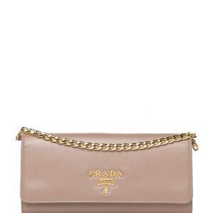 Prada Beige Leather Clutch with Gold Chain